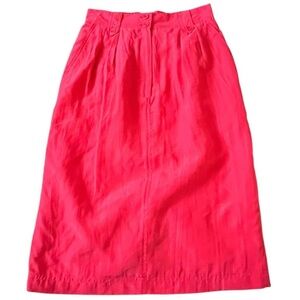 991-Vtg. Red 100% Silk midi skirt with zipper closure & pockets #punk #glam